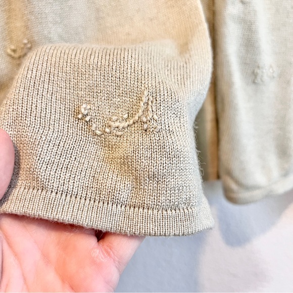 Merona Cardigan XL Pastel Green Silk Cashmere Embroidered Vintage Cottagecore - Picture 4 of 9